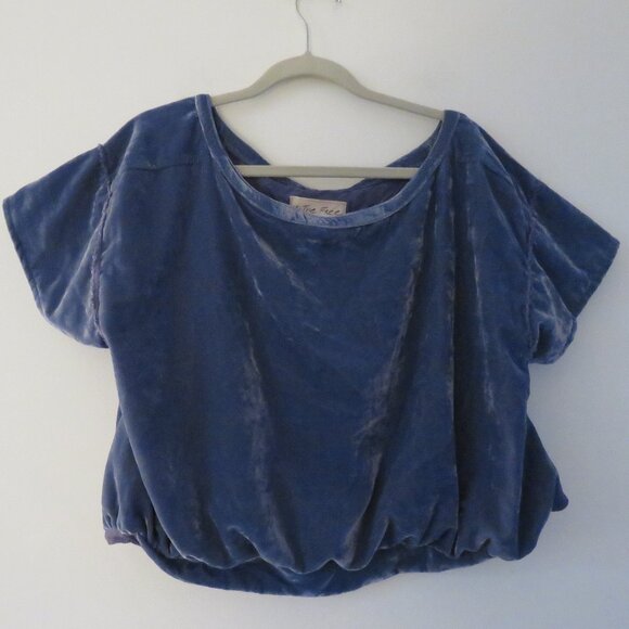 FREE PEOPLE WE THE FREE Cloud 9 Slouchy Top in Blue Velvet Boho Academia Size M - Picture 3 of 15